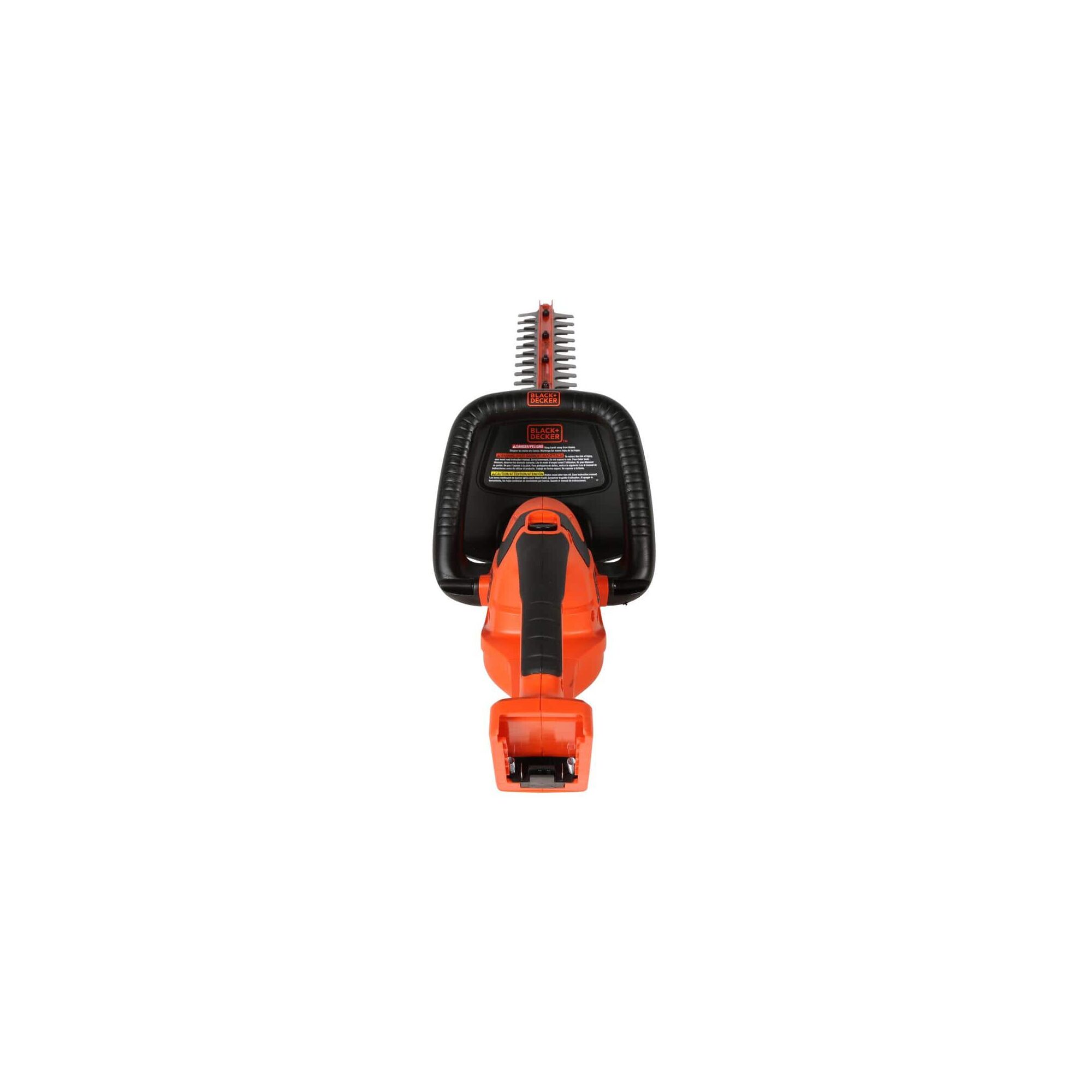 Back of 40 Volt Max 24 Inch Hedge Trimmer on white background.