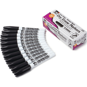 Dry Erase Markers, Pocket Style, Bullet Tip, Black, Pack of 12