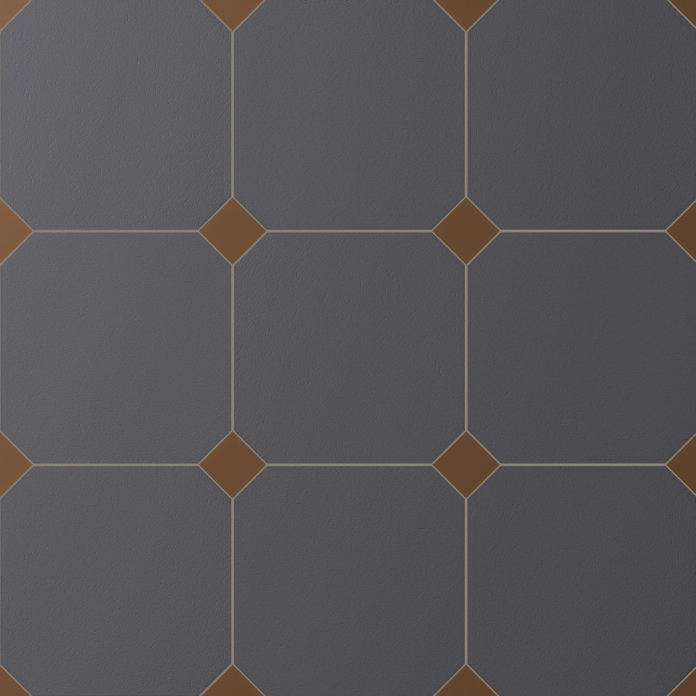 Vaudeville Octagon Antracita with Taco Marron 7-7/8 in. x 7-7/8 in. Porcelain Floor and Wall Tile