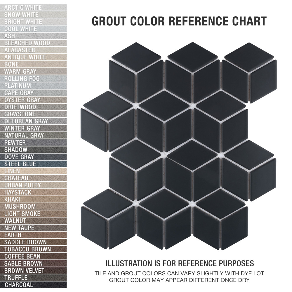 Sample – Hudson Rhombus Matte Black Porcelain Mosaic Tile