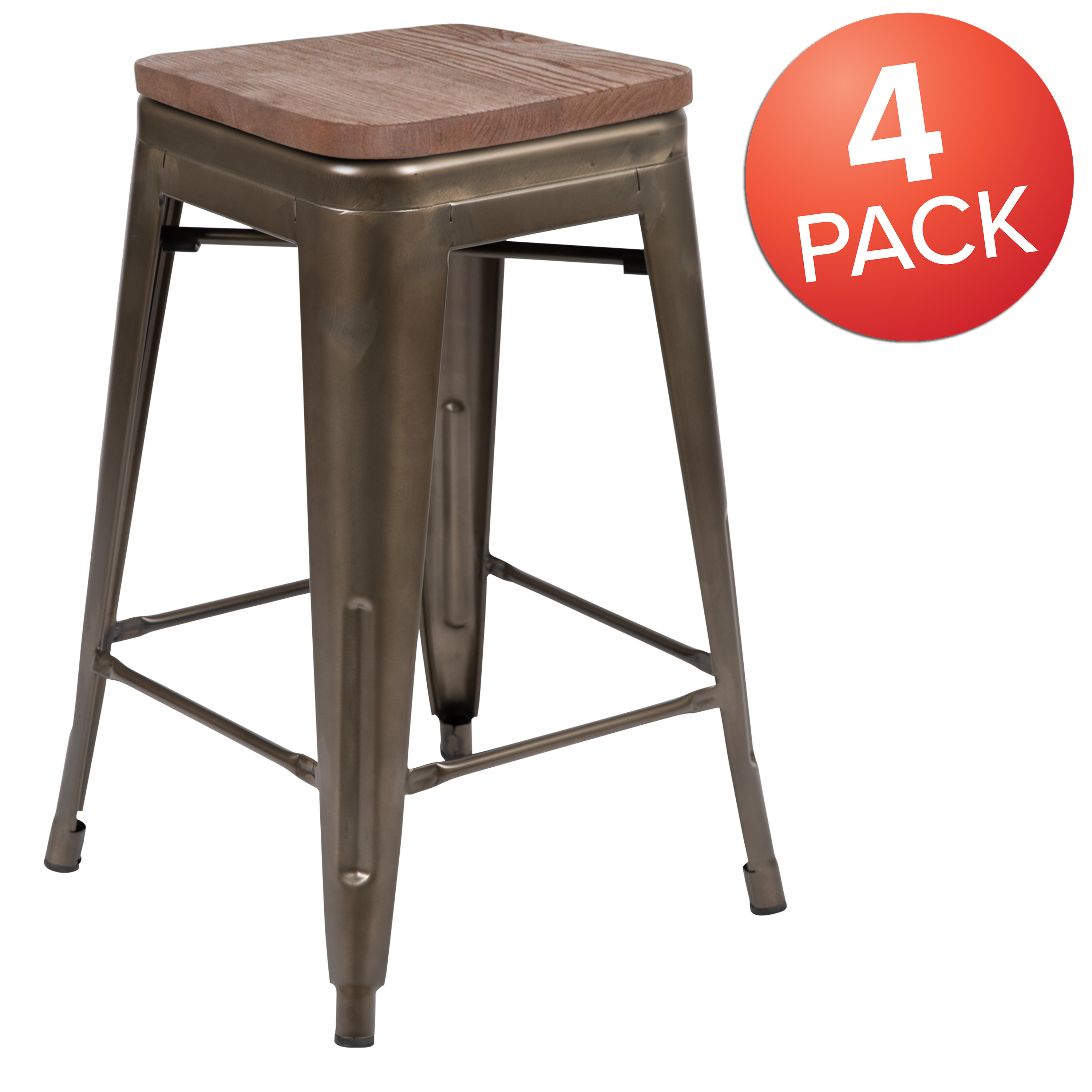 Cierra 24" High Metal Counter-Height, Indoor Bar Stool with Wood Seat in Gun ... - Picture 3 of 49