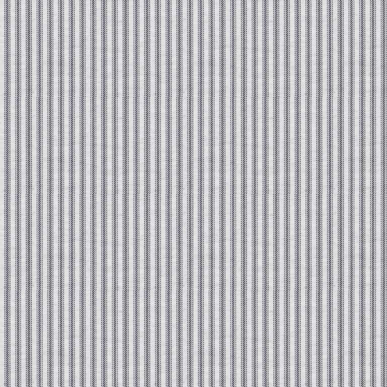 Narrow black dashed vertical-striped fabric, hanging flat and filling the frame; repeating pinstripe pattern on white background, close-up showing textile weave under even, diffuse light.