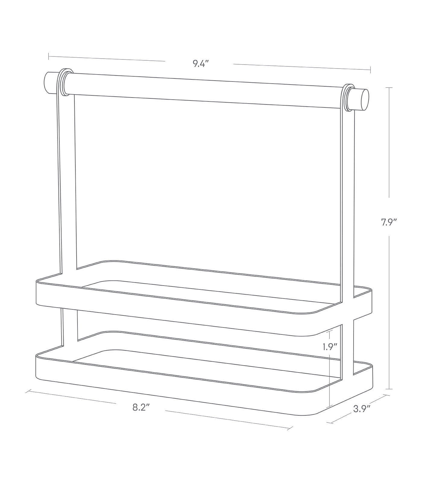 Dimension image for Tabletop Storage Caddy on a white background including dimensions L 3.94 x W 9.45 x H 7.87 inches