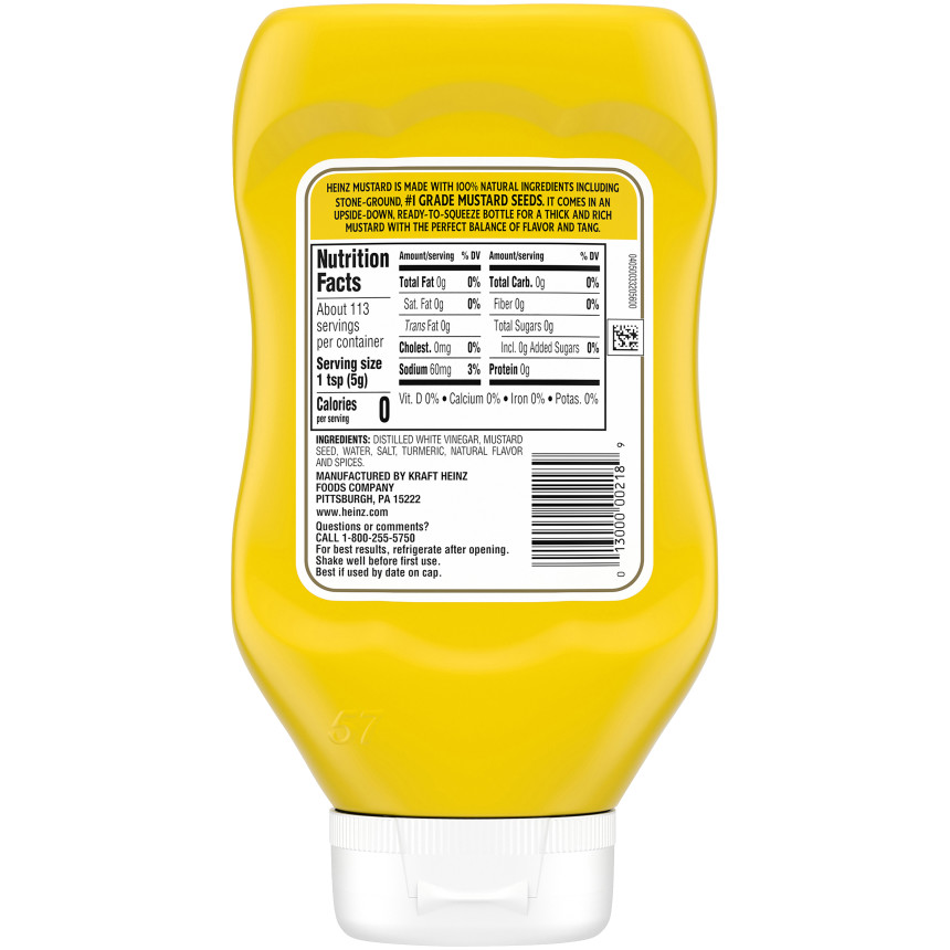 Heinz® Heinz 100 Natural Yellow Mustard, 20 oz Bottle Heinz®