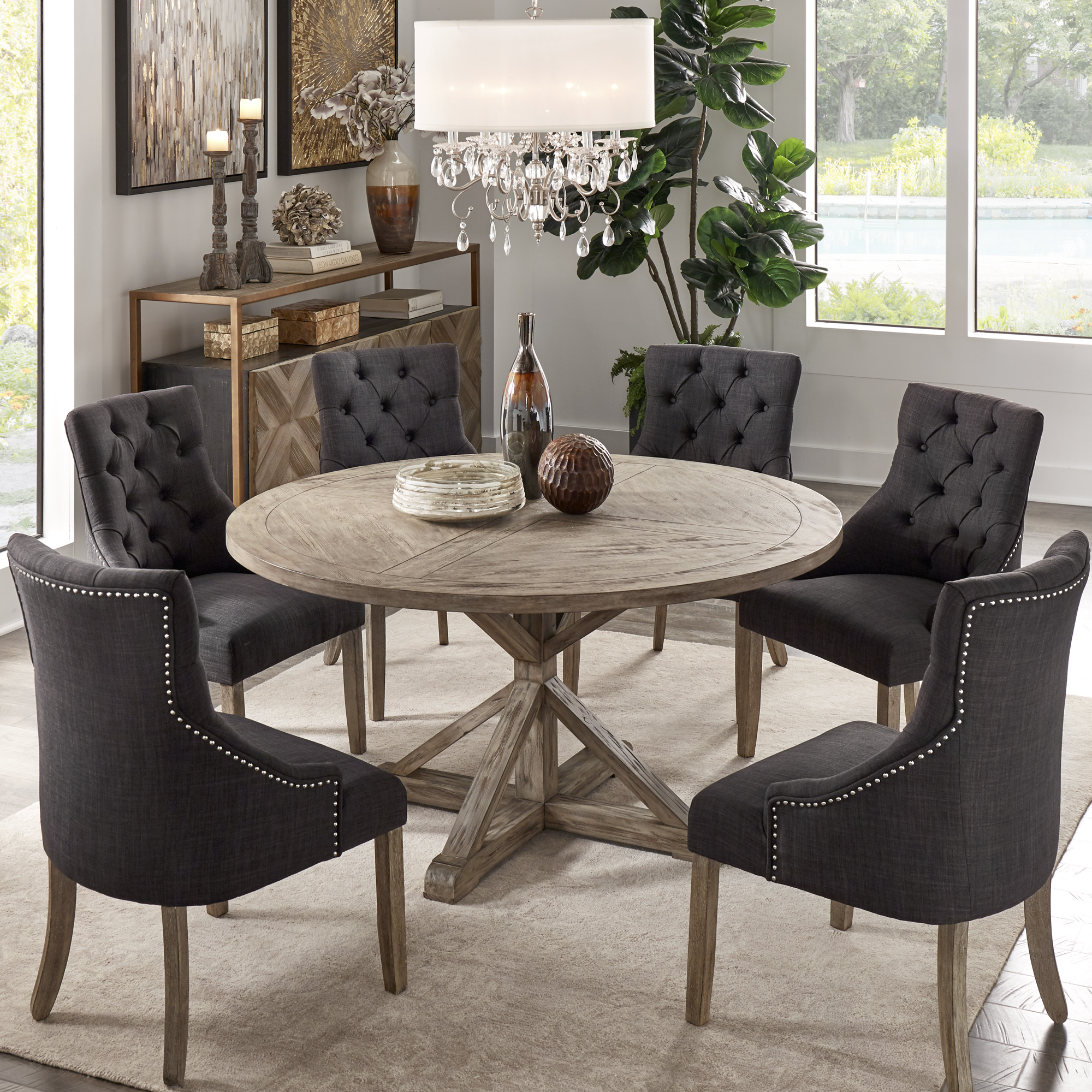 Round 7-Piece Dining Set with Wingback Chairs