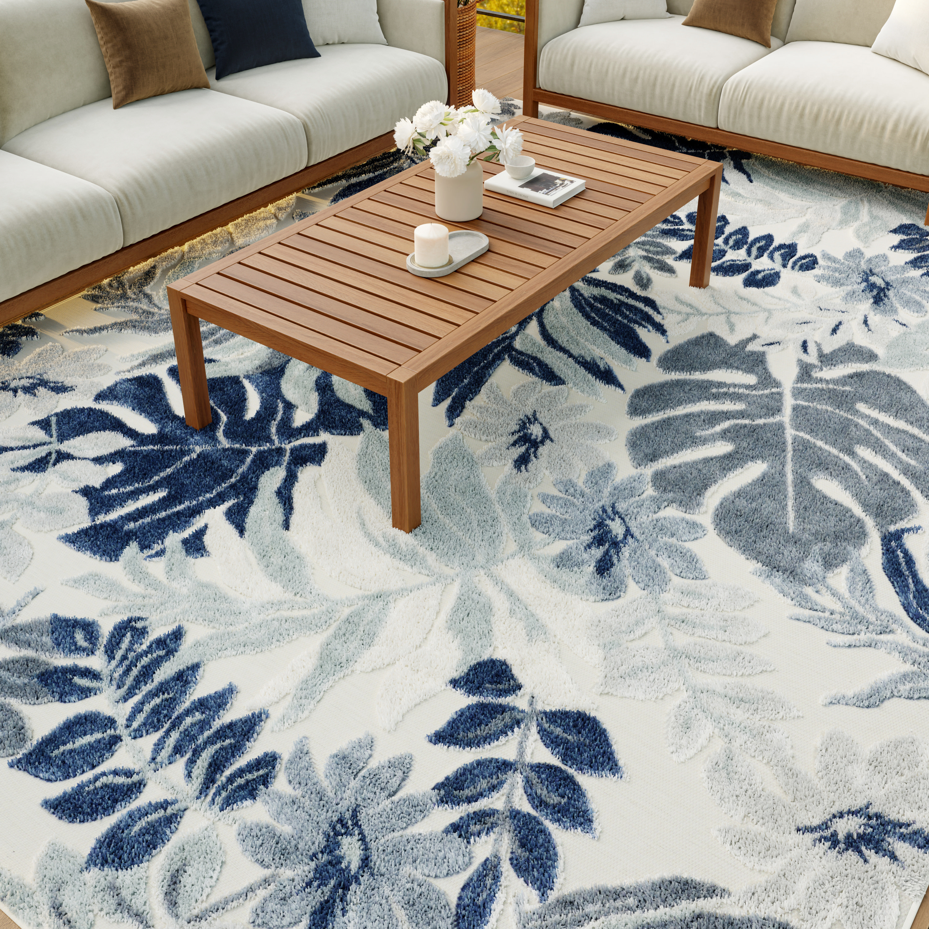 Nourison Suncoast 7'10" x 9'10" Blue Tropical Rug