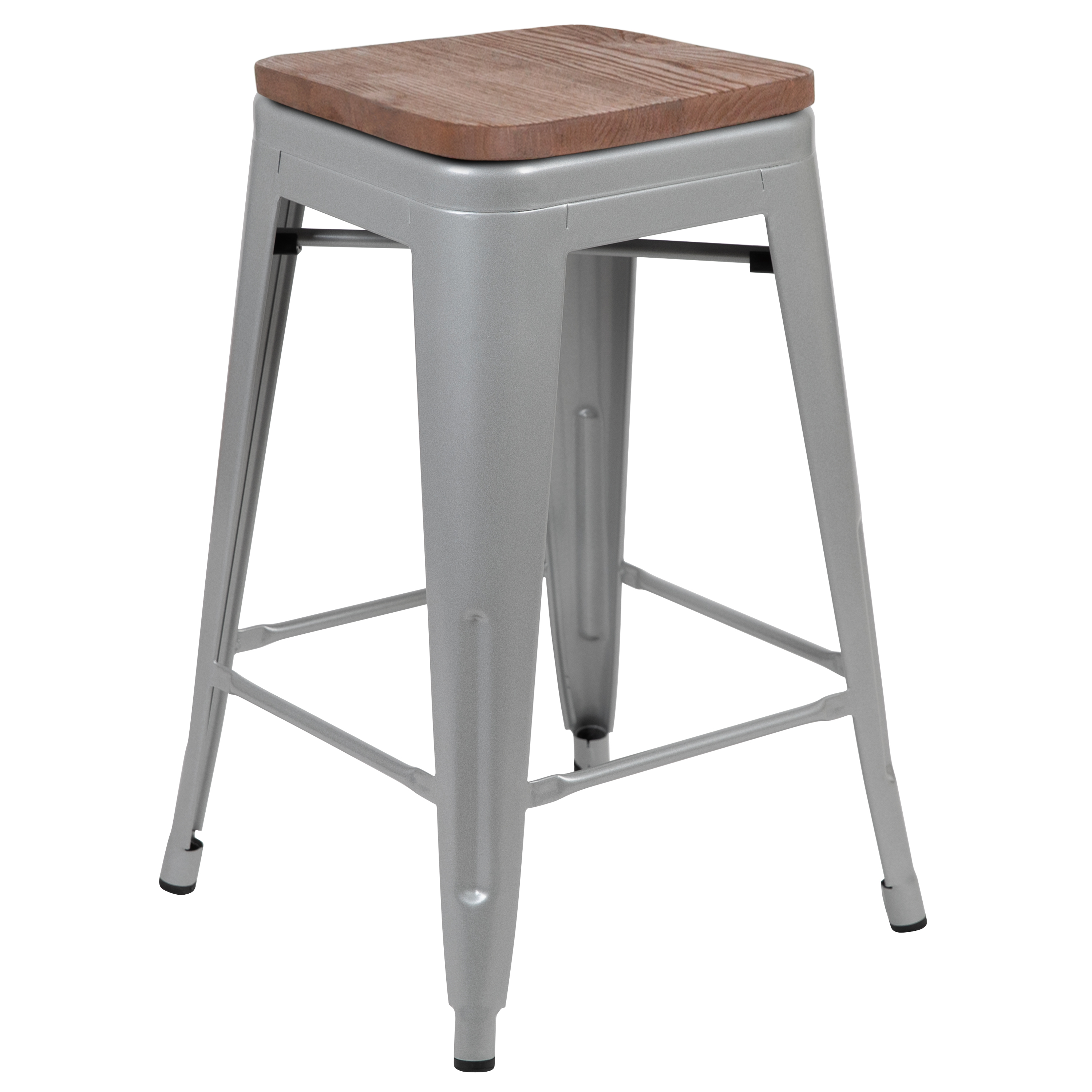 Cierra 24" High Metal Counter-Height, Indoor Bar Stool with Wood Seat in Gun ... - Picture 25 of 49