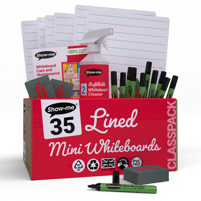 Classpack of 35 x A4 Lined/Plain Lapboards, with Pens, Erasers, Cleaner