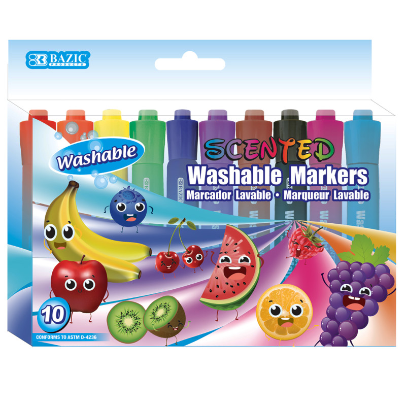 Washable Fruit Scented Markers, Chisel Tip, 10 Color