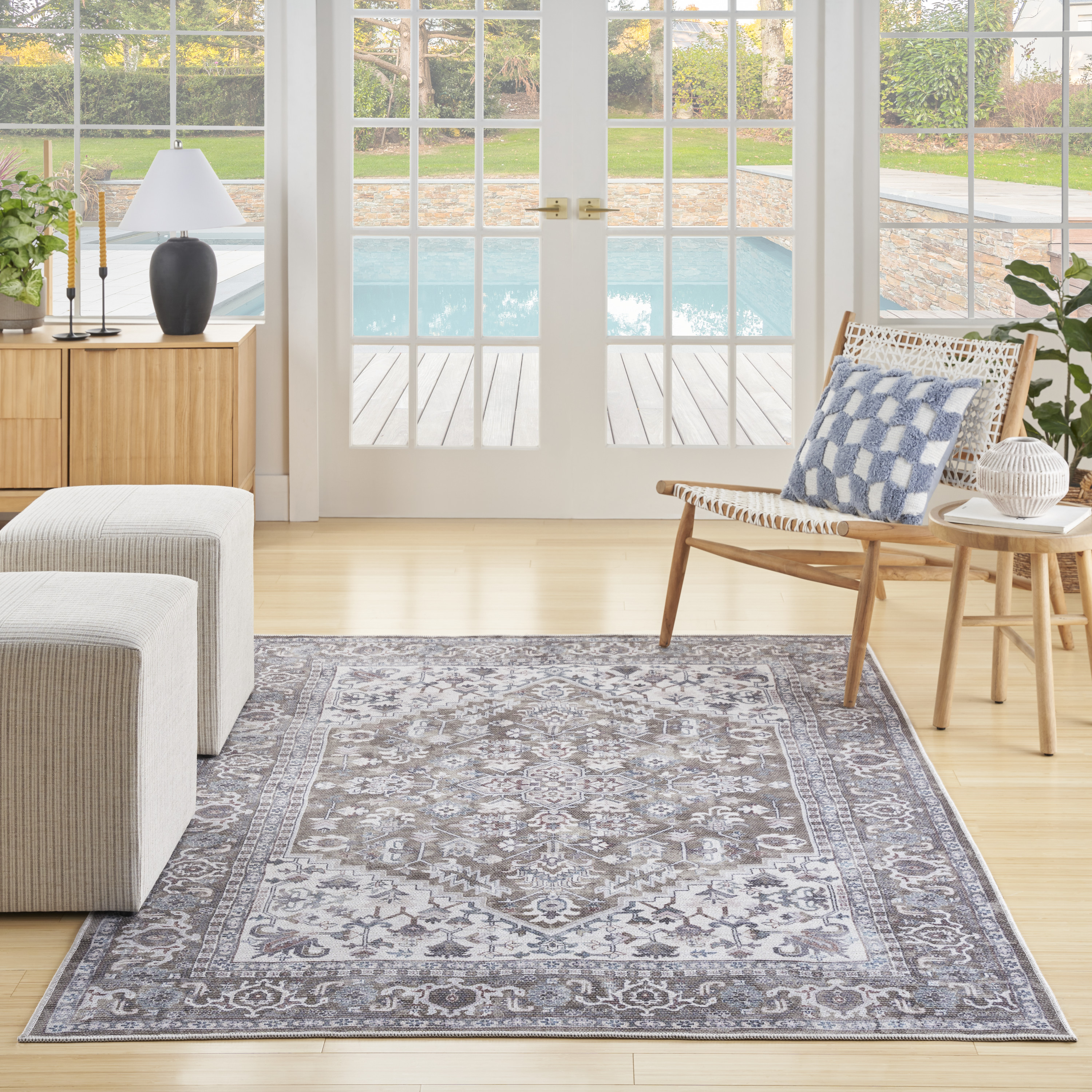 Nourison New Concept Washables 5'3" x 7'3" Olive Ivory Vintage Indoor Rug