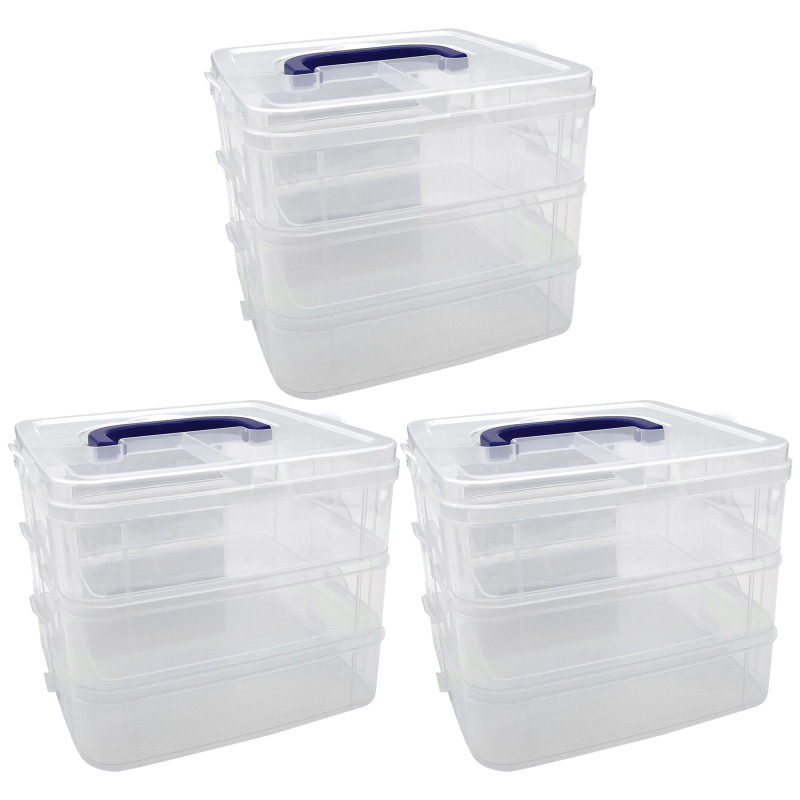 3-Tier Clear Stackable Storage Container, Pack of 3