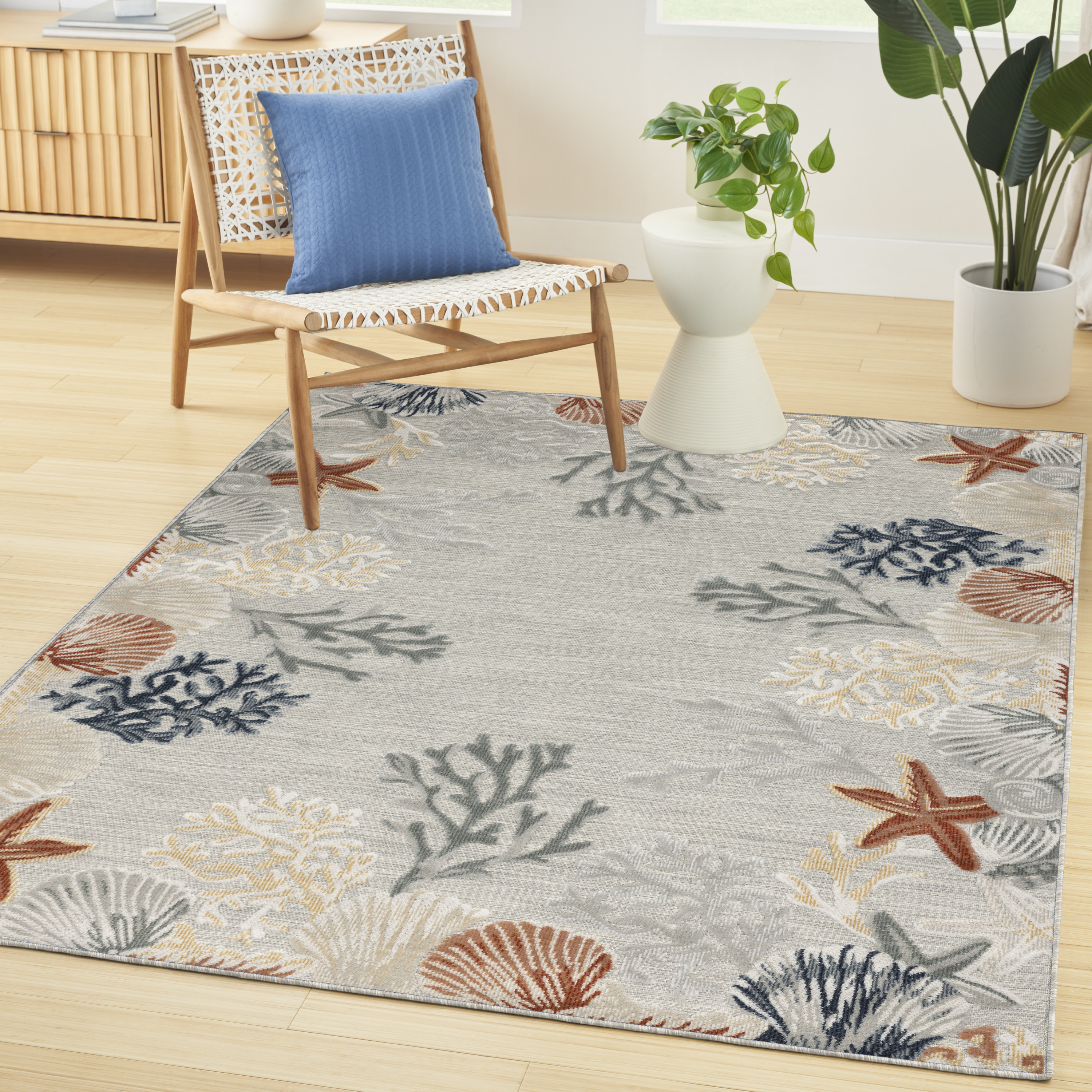Nourison Suncoast 5'3" x 7'3" Grey Multicolor Coastal, Nautical & Beach Rug