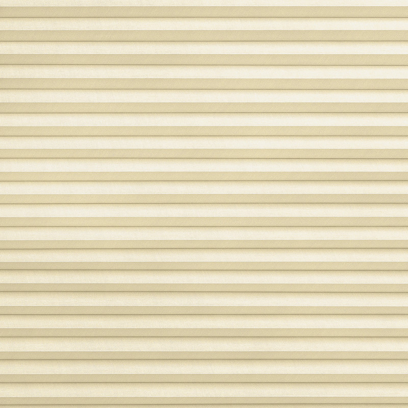 Beige pleated cellular blinds, fully lowered with evenly spaced horizontal folds and subtle textured fabric, filtering soft daylight and covering the window in a neutral, softly lit interior.