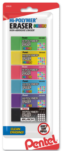 Pentel Hi-Polymer Block Eraser Colors, Small, 6 pack