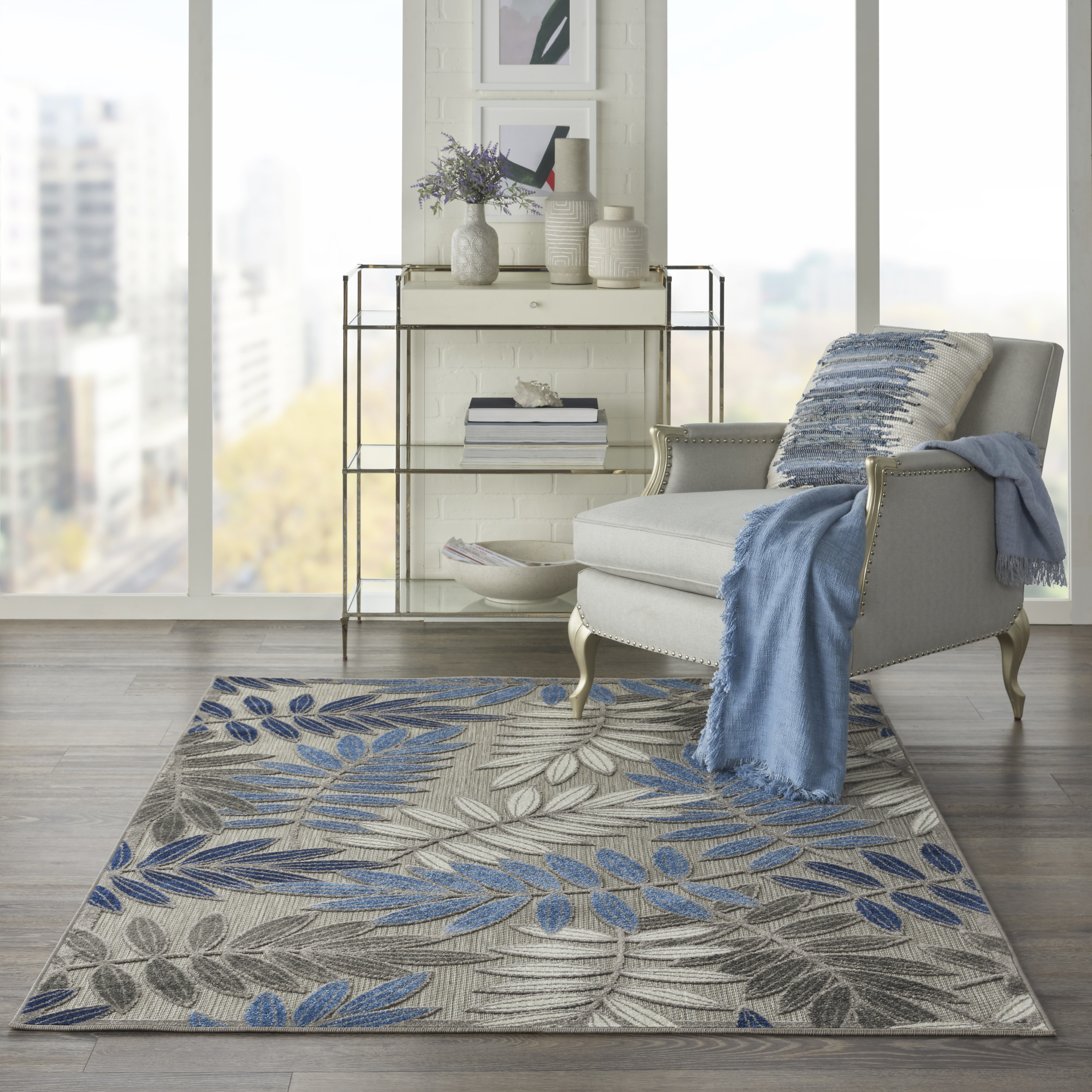 Nourison Aloha 3'6" x 5'6" Grey Blue Tropical Rug