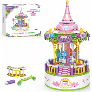 BK02 Carousel Building Block Set with Music Box, 488 Pieces