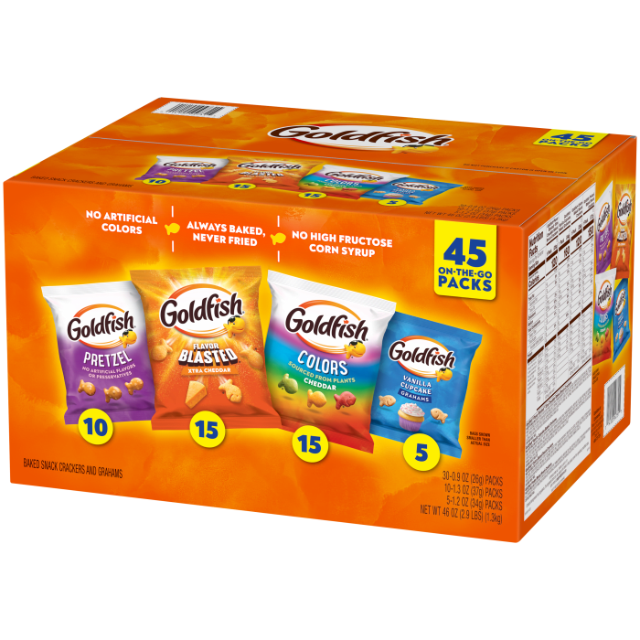 Goldfish® Sweet & Savory Crackers Variety, 45 count box, 46 oz, bag - Right Angle Image