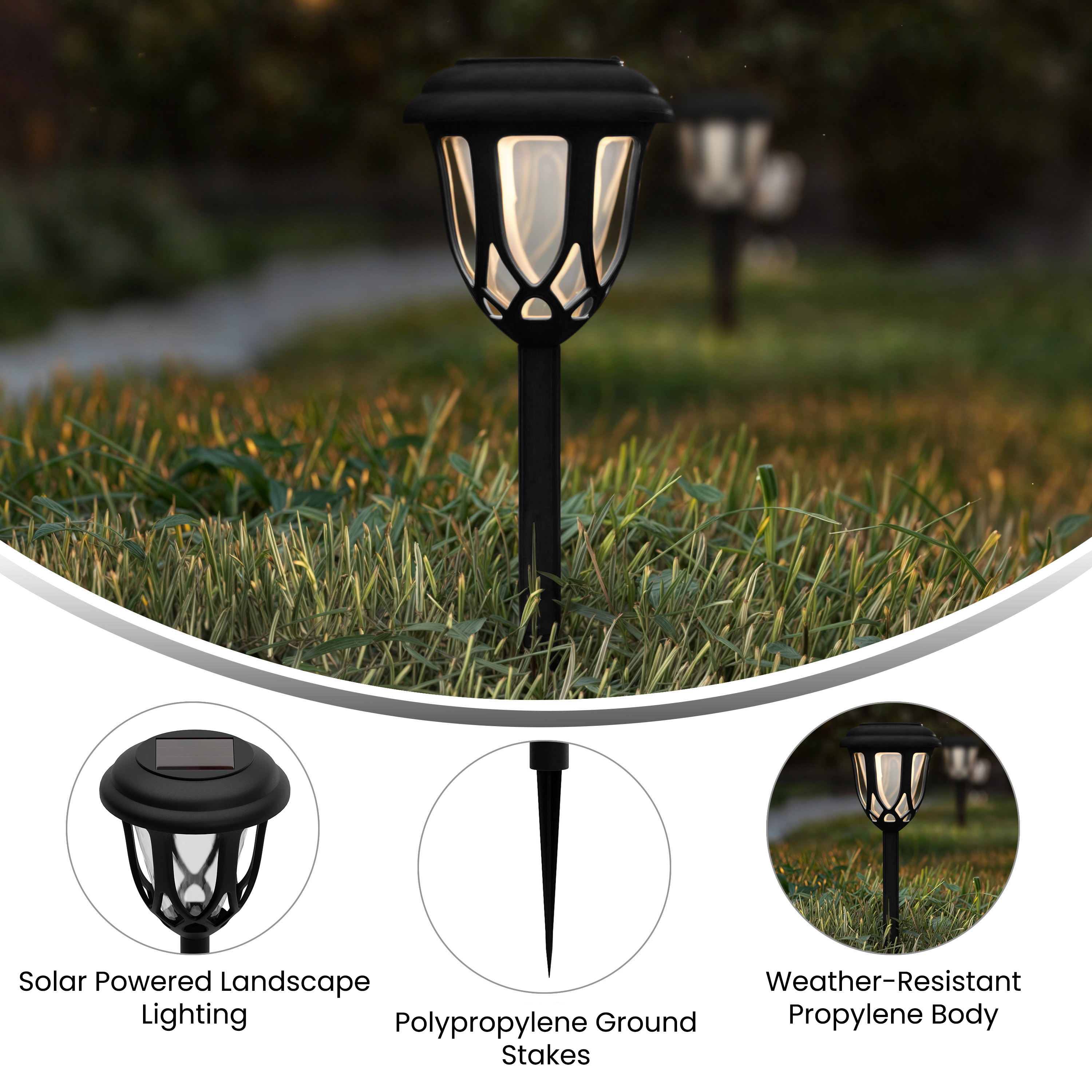 Carney Set of 8 Black Flared Solar LED Lights, Decorative Solar Powered Lands... - Picture 14 of 20