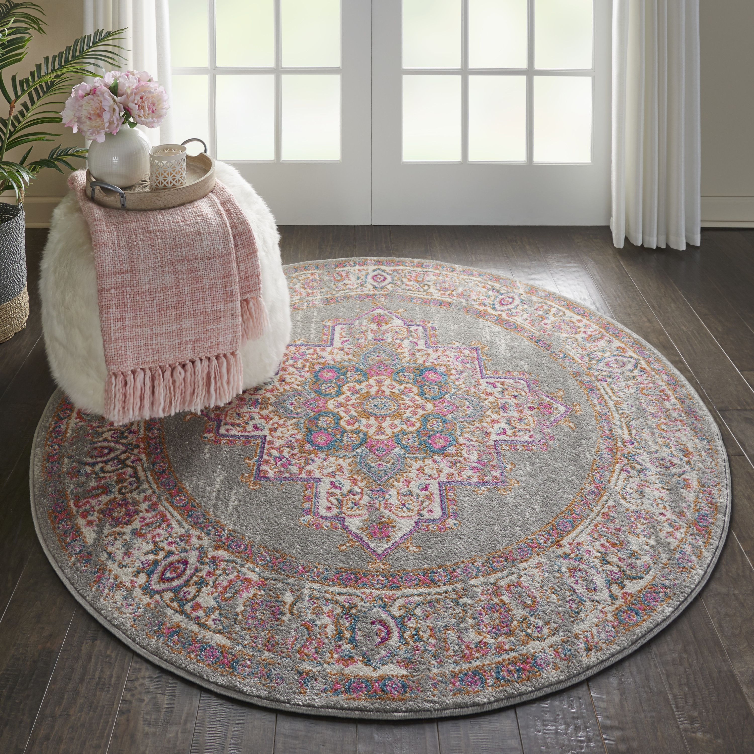 Nourison Passion 5' x Round Grey Bohemian Indoor Rug