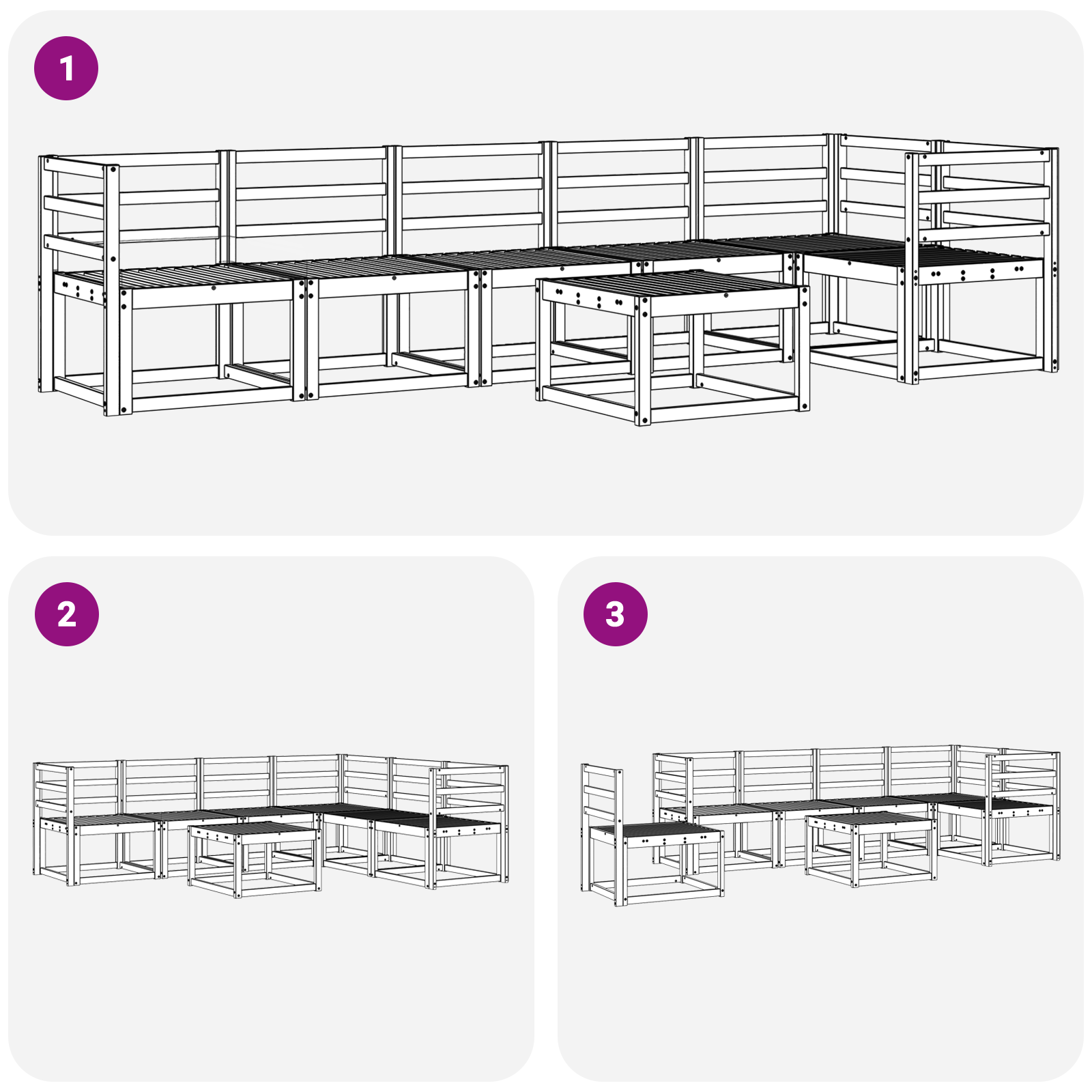 Buiten bankenset 7 pcs Wit Massief Acaciahout image 6