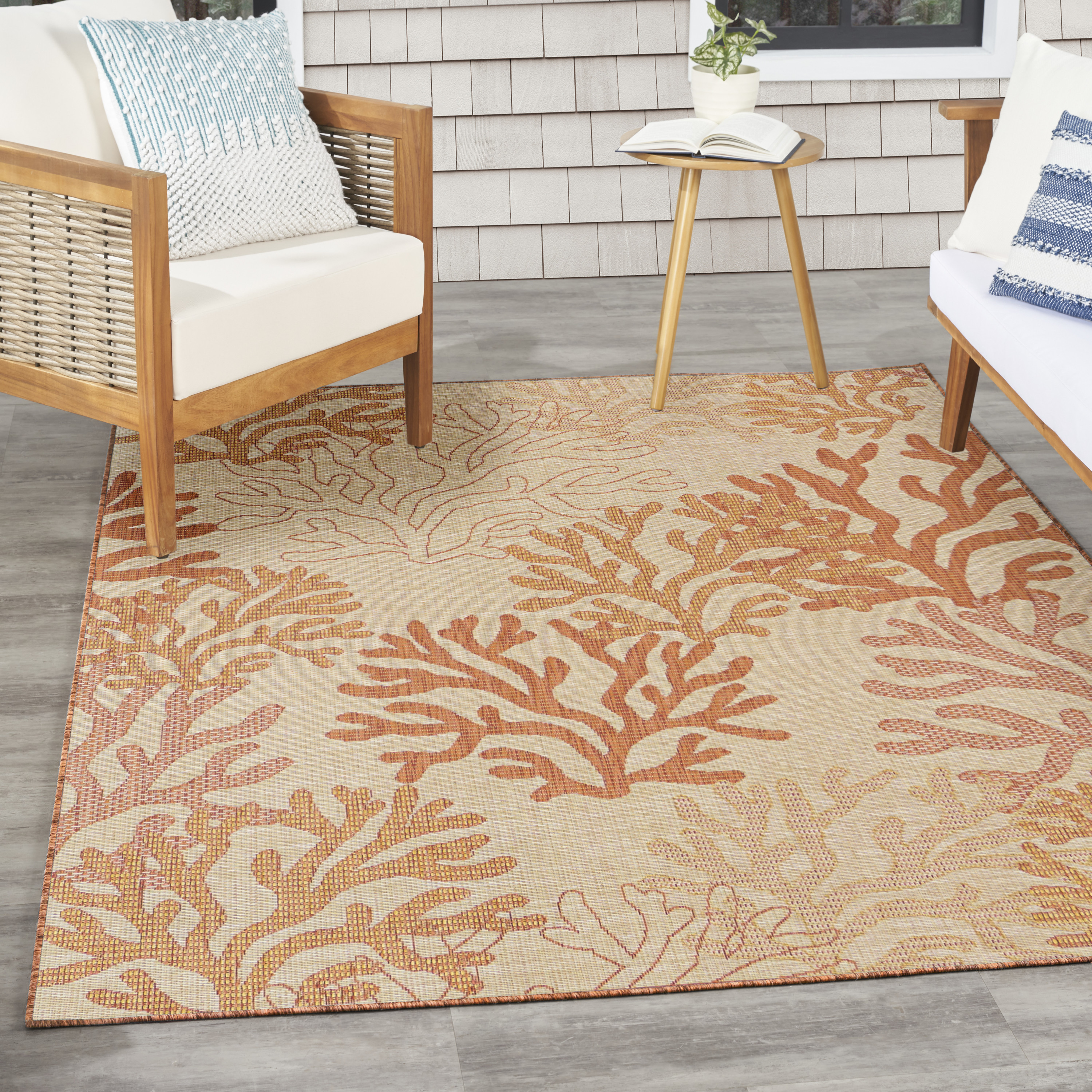 Nourison Garden Oasis 5' x 7' Coral Coastal, Nautical & Beach Rug