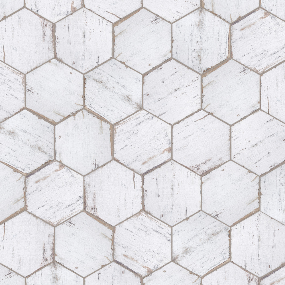 Retro Mini Hex Blanc 7x8 Hexagon Porcelain Floor and Wall Digital Pattern