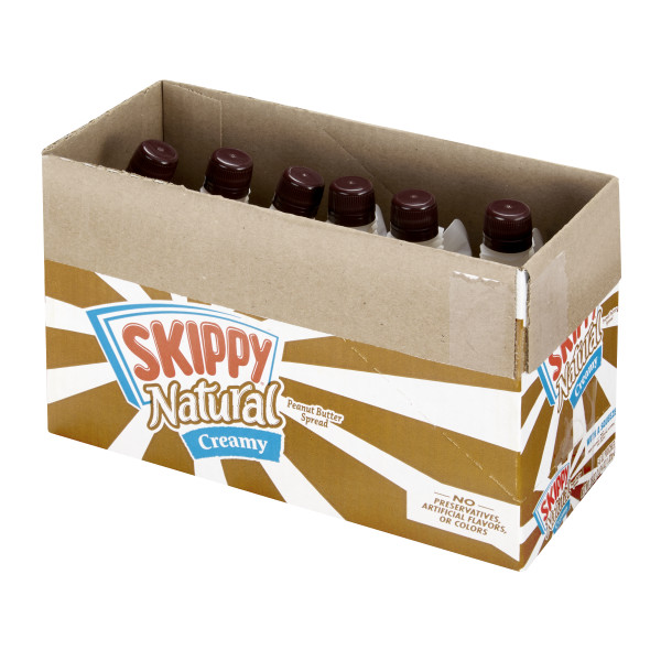 SKIPPY(r) Natural Peanut Butter Spread Squeeze Pack . C1RM - Front Right Open Case (Hi Res)