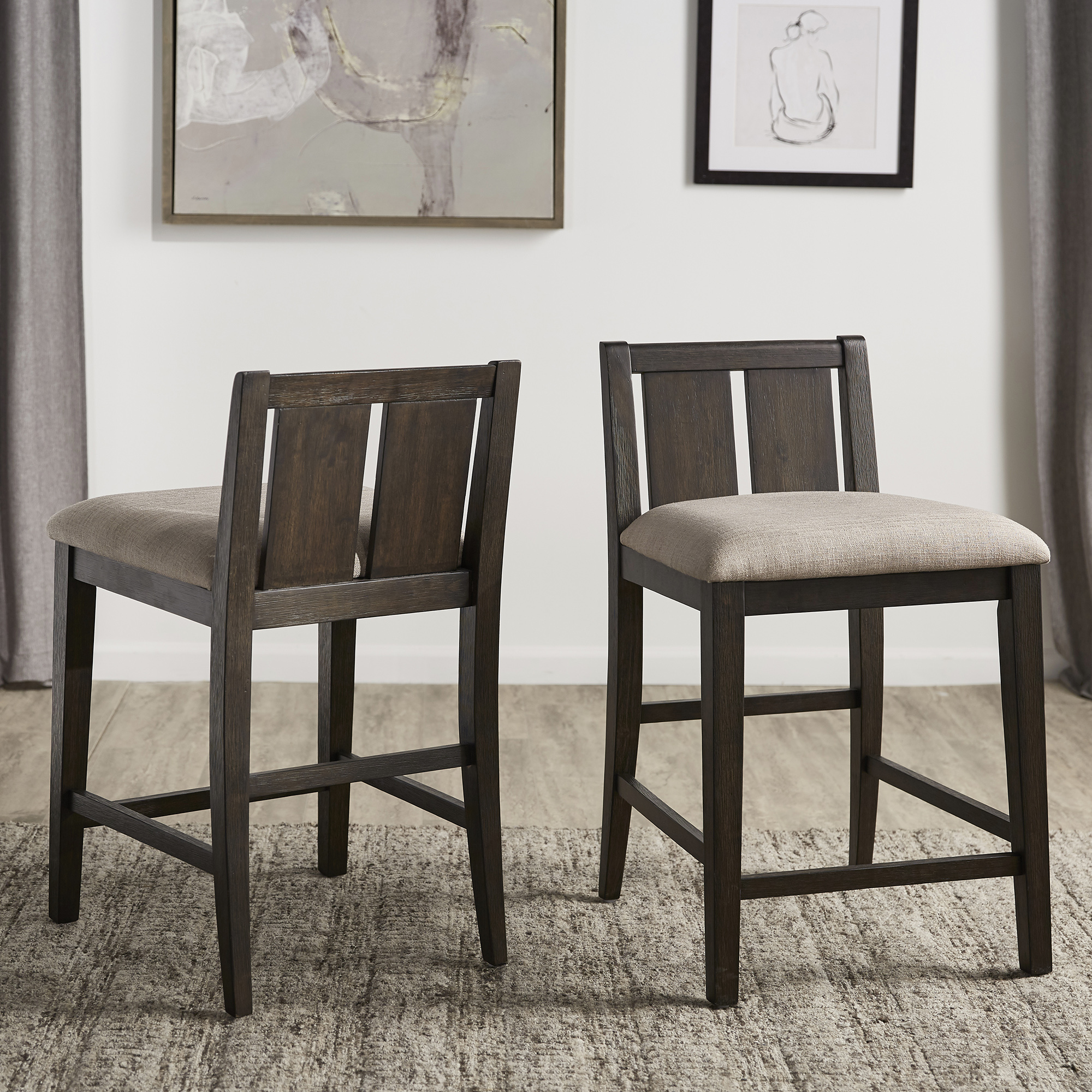 Two-Tone Fabric Counter Height Chairs (Set of 2)