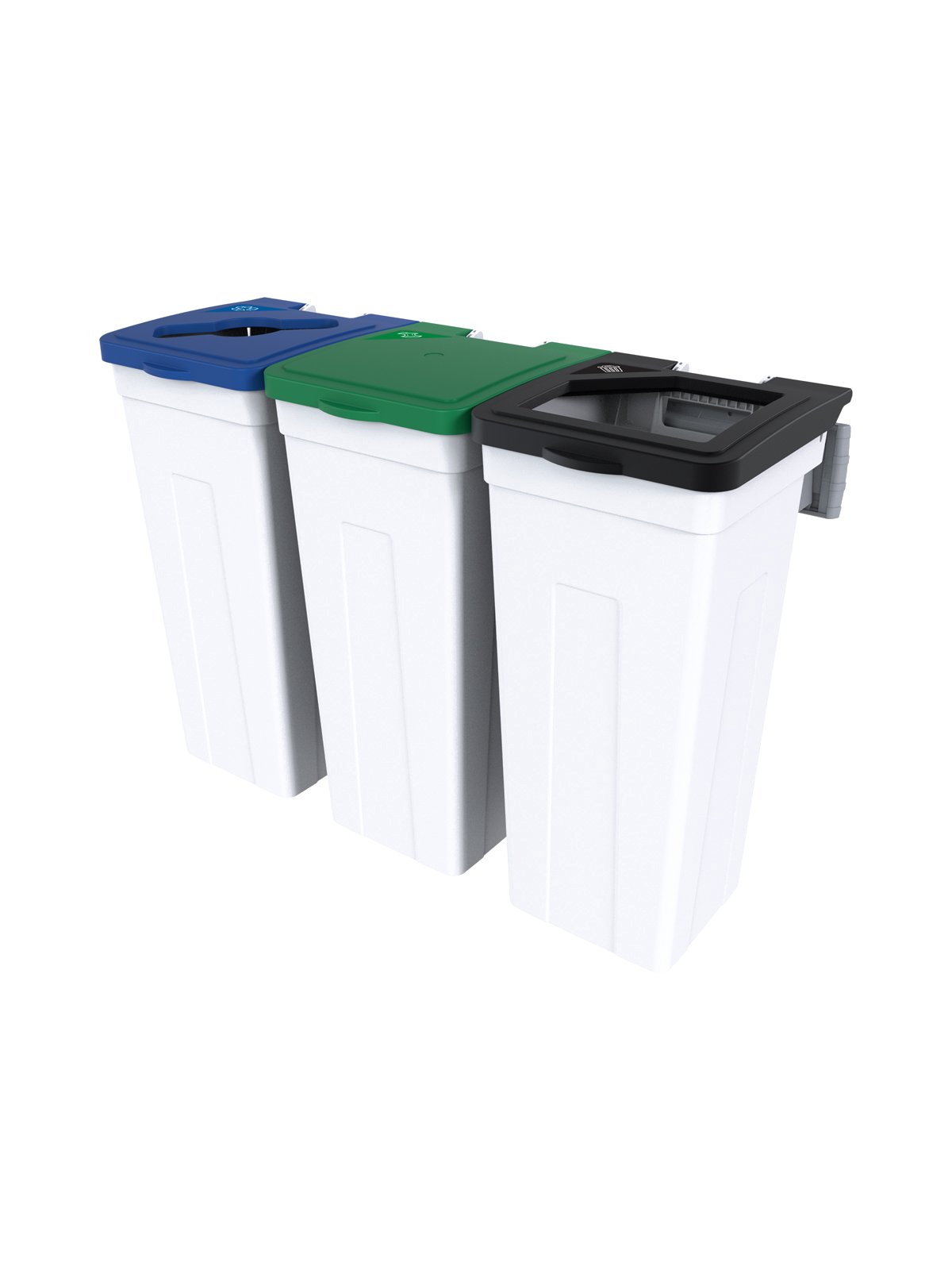 RISE – Triple – Kit – Mobius Loop-Organics-Waste – Mixed-Solid Lift-Full – White-Blue-Green-Black