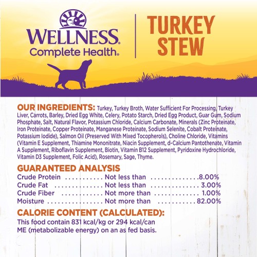 <p>Turkey, Turkey Broth, Water Sufficient for Processing, Turkey Liver, Carrots, Barley, Dried Egg Product, Turkey Hearts, Celery, Natural Flavor, Guar Gum, Potato Starch, Sodium Phosphate, Salt, Potassium Chloride, Minerals (Zinc Proteinate, Iron Proteinate, Copper Proteinate, Manganese Proteinate, Sodium Selenite, Cobalt Proteinate, Potassium Iodide), Choline Chloride, Vitamins (Vitamin E Supplement, Thiamine Mononitrate, Niacin Supplement, d-Calcium Pantothenate, Vitamin A Supplement, Riboflavin Supplement, Biotin, Vitamin B12 Supplement, Pyridoxine Hydrochloride, Vitamin D3 Supplement, Folic Acid), Salmon Oil (Preserved With Mixed Tocopherols), Rosemary, Sage, Thyme, Calcium Carbonate.</p>
