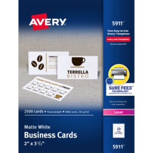 Printable Business Cards, 2" x 3-1/2", 2,500 Pack