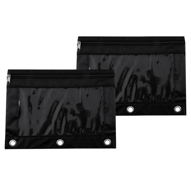 Binder Pencil Pouch, Black/Clear, 10x7.38 in, Set of 2