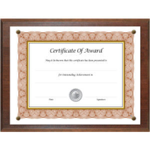 Award-A-Plaque Document Holder, Walnut, For 8.5x11 in Documents
