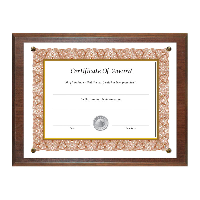Award-A-Plaque Document Holder, Walnut, For 8.5x11 in Documents