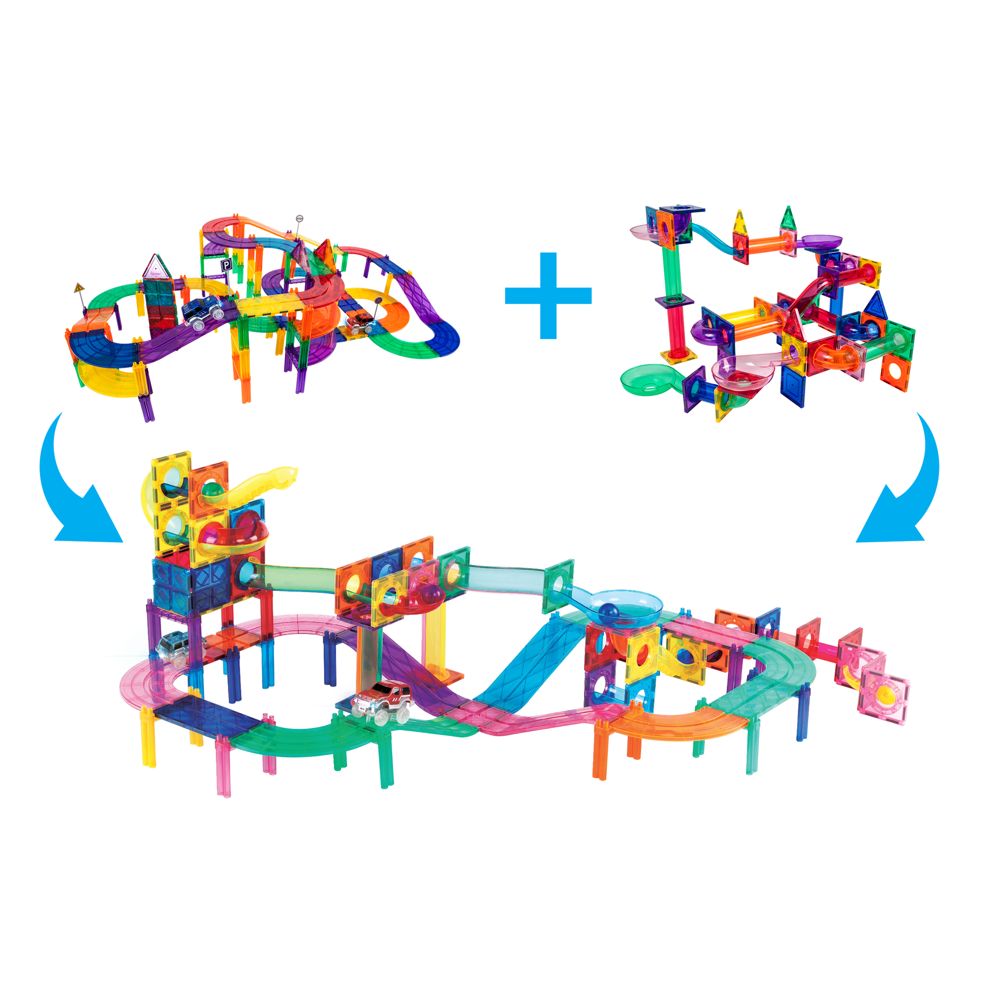 PicassoTiles 2-in-1 Magnetic Marble Run Set & Racing Track Set, 108 Pieces image number null