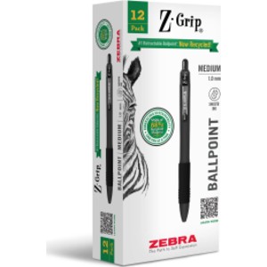 Z-Grip Recycled Retractable Ballpoint Pen, 1.0 mm, Black, 12-Pack