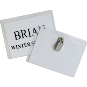 Clip Style Name Badge Holder Kit, Sealed Holders with Inserts, 3-1/2" x 2-1/4", Box of 50