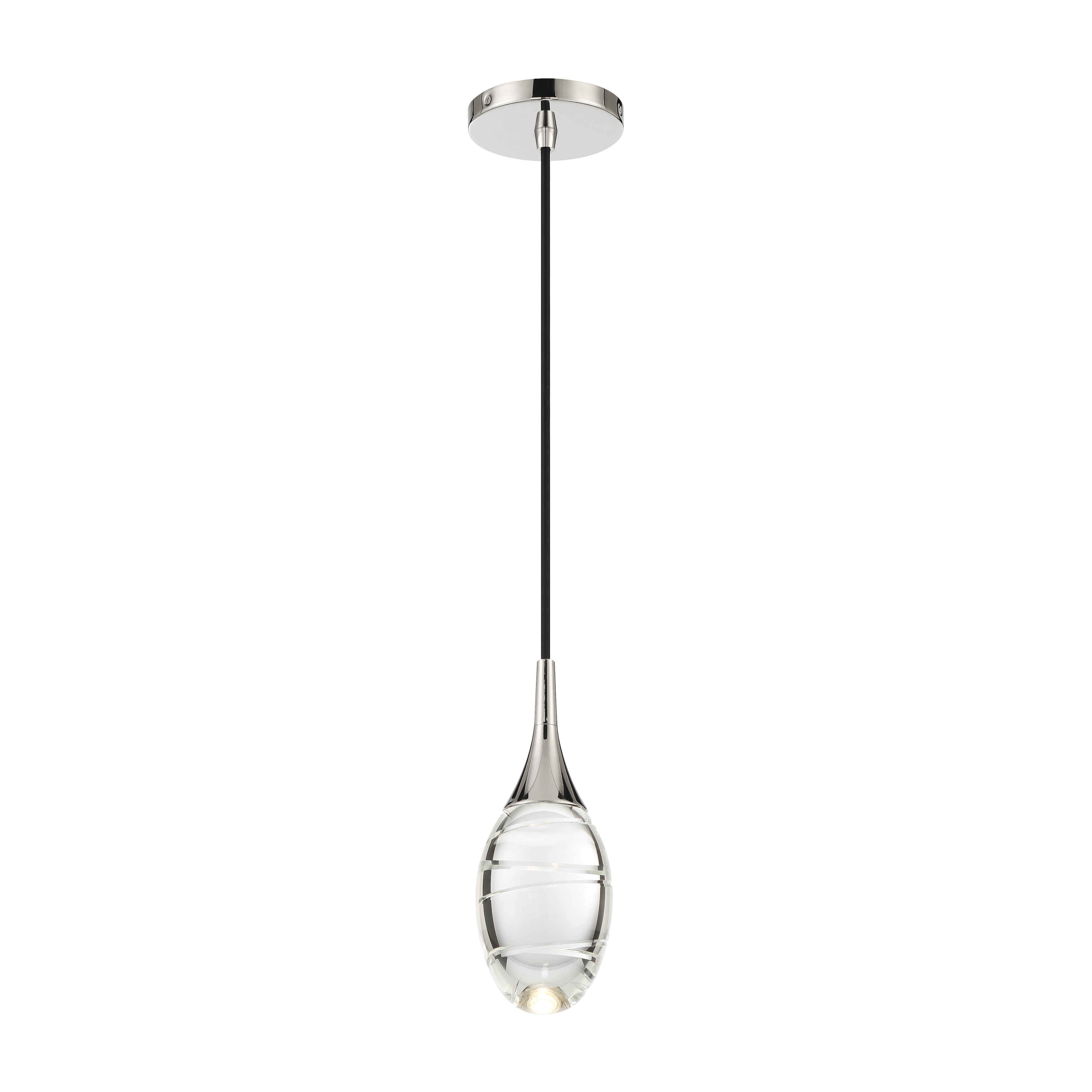 The Hail LED mini pendant combines contemporary styling with efficient LED technology. Its compact 4.25" width and polished nickel finish make it ideal for task lighting or clustered installations over islands and counters. - alternate view