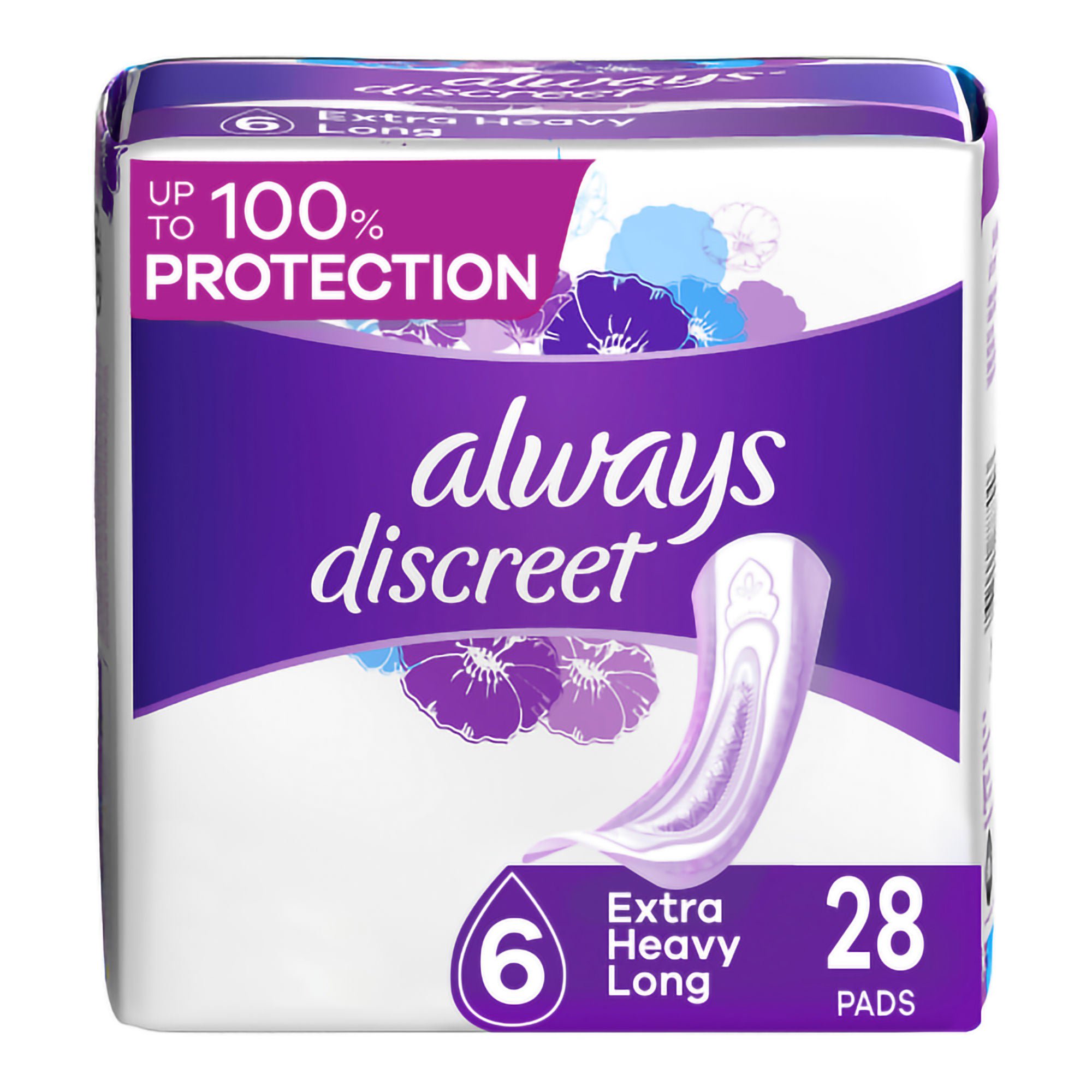 Always® Discreet Extra Heavy Long Pads for Incontinence