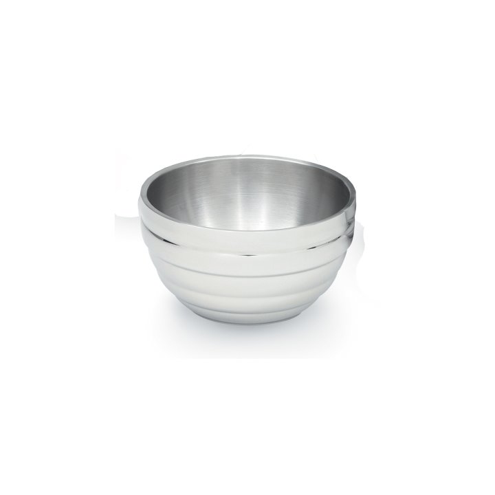 1.7-quart round double-wall stainless steel serving bowl with beehive pattern
