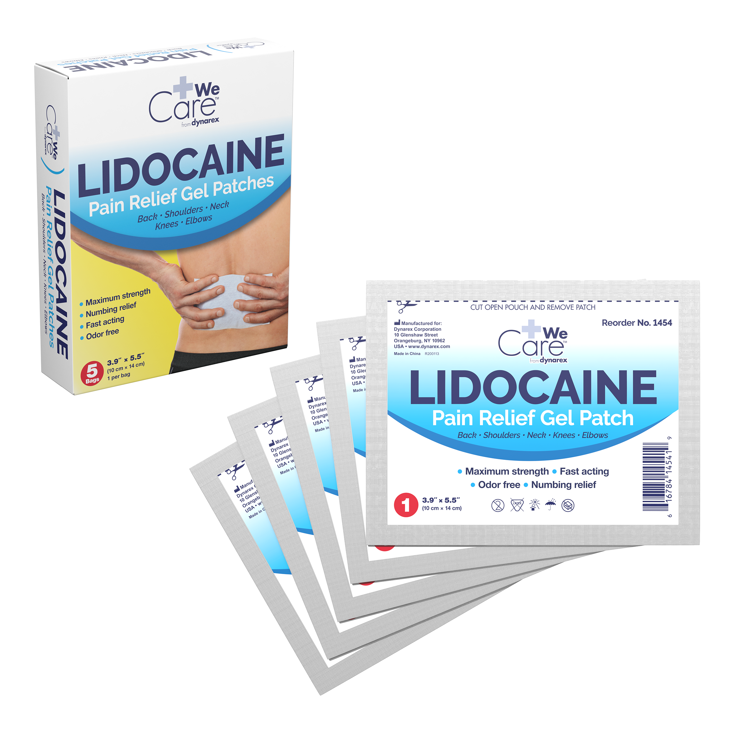 Lidocaine Pain Relief Gel Patches - Back/Shoulders/Neck/Knees/Elbows - 3.9 x 5.5in