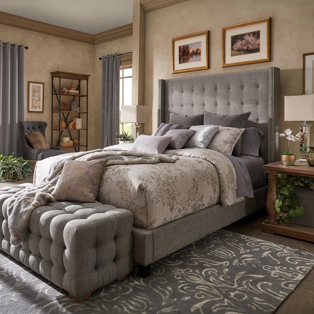 Tall Wingback Headboard Platform Bed