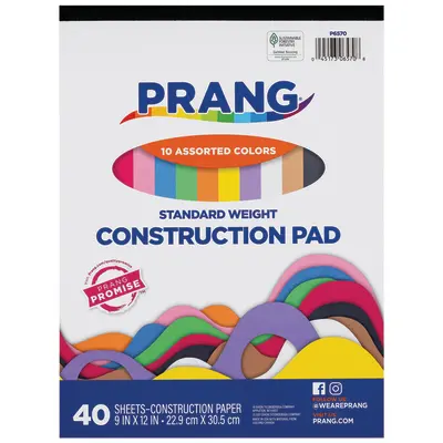 Prang (Formerly Art Street) Construction Paper Pad, 10 Assorted Colors, Standard Weight, 9" x 12", 40 Sheets