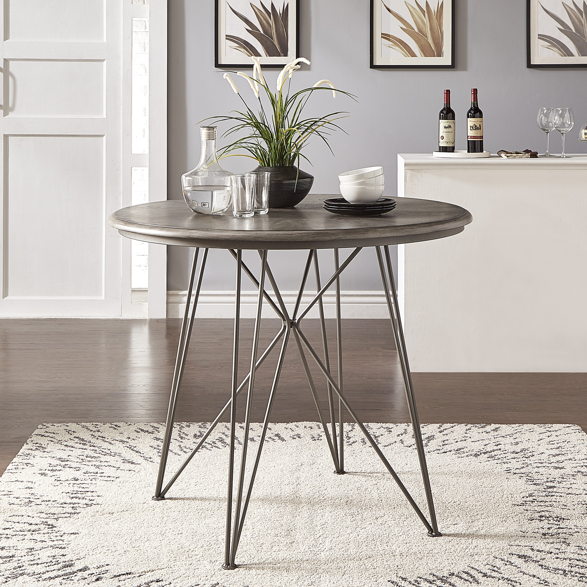 Round Iron and Grey Finish Dining Table
