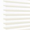 White layered zebra blinds with horizontal opaque slats and sheer panels, mounted left, covering window; slats angled to filter bright daylight into a minimally visible, softly lit interior.