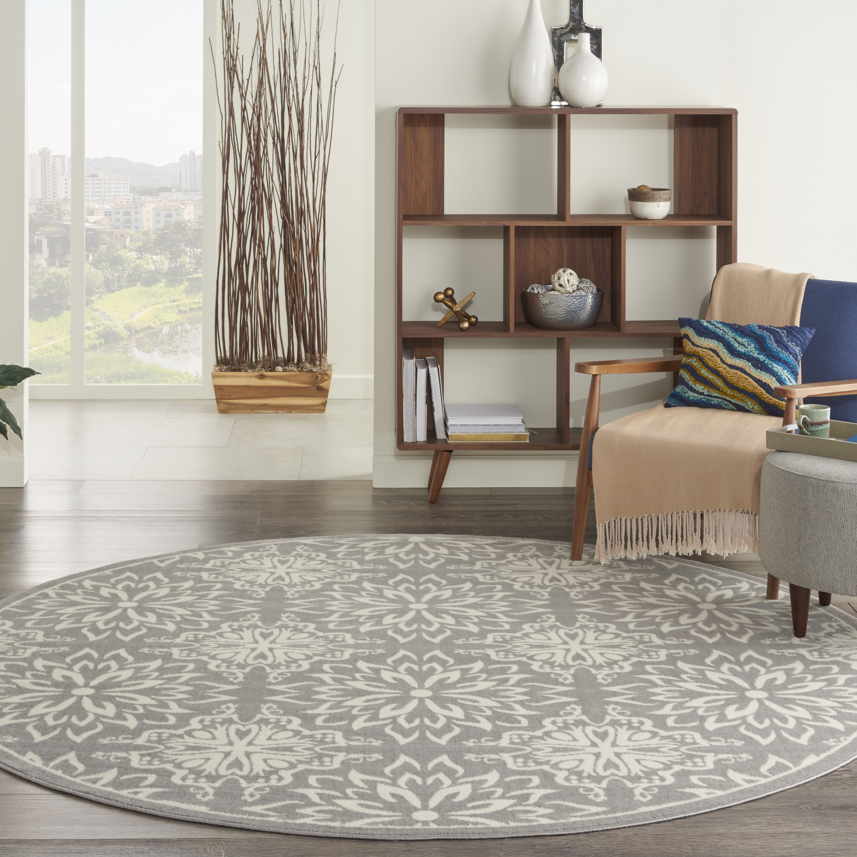 Nourison Jubilant 8' x Round Ivory/Grey Farmhouse Indoor Rug