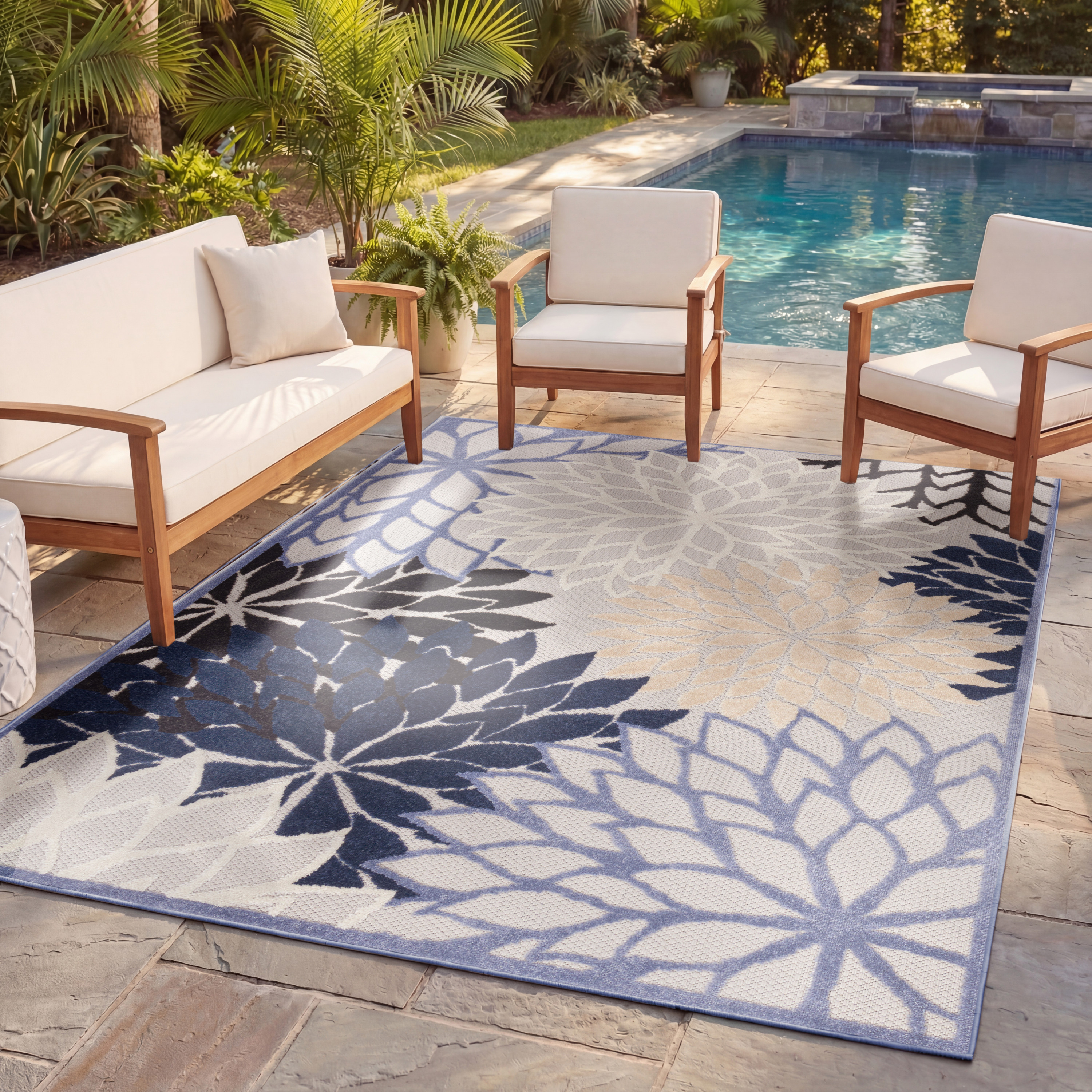 Nourison Aloha 3'6" x 5'6" Blue Multicolor Tropical Rug