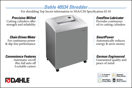 Dahle 40534 High Security Department Shredder InfoGraphic