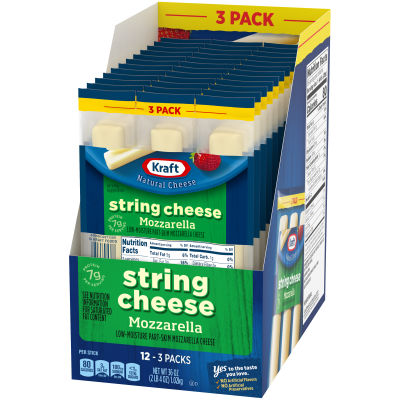 Kraft Natural Cheese Snacks Mozzarella Low-Moisture Part-Skim 3 Pack String Cheese 12 Ct Tray