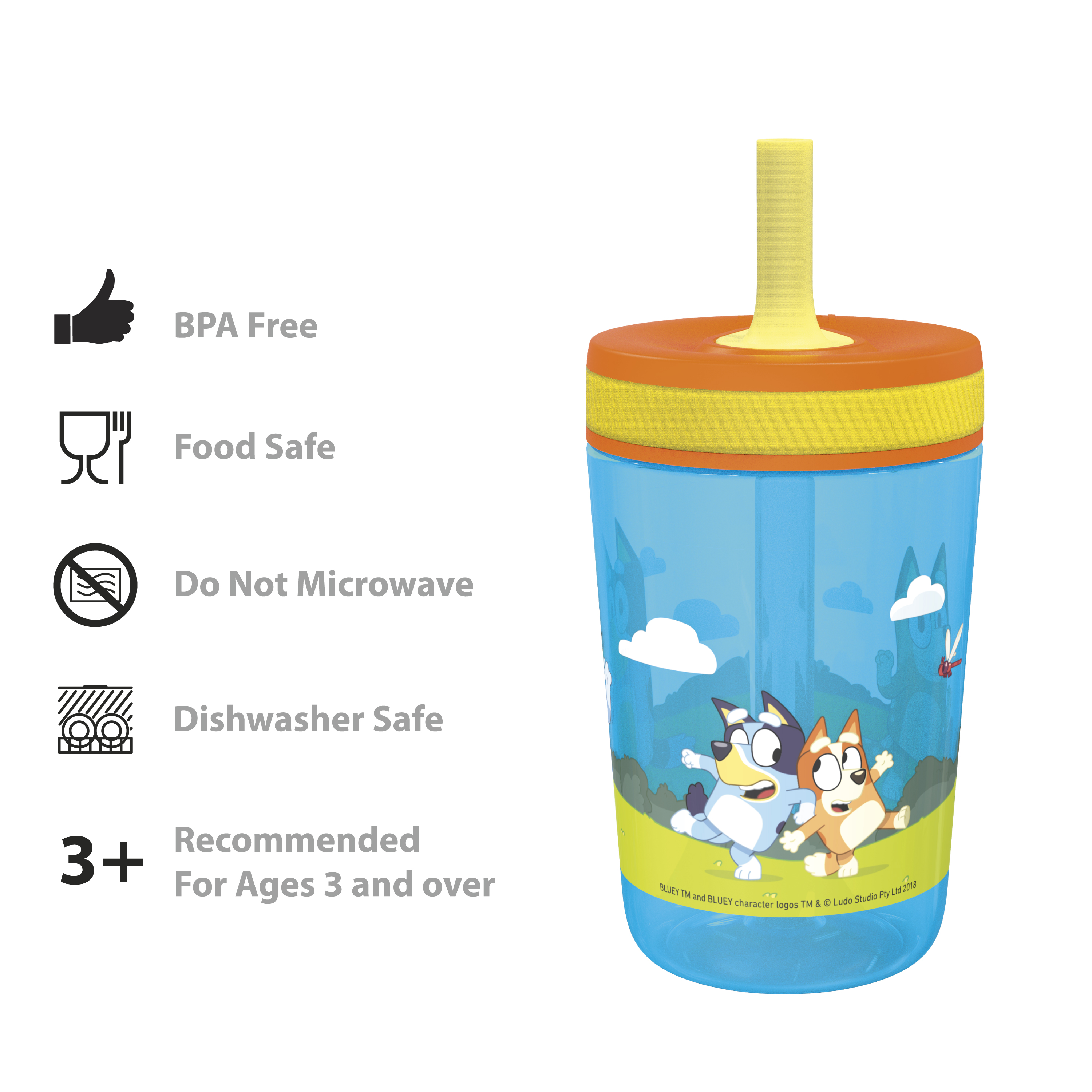 Bluey 15  ounce Plastic Tumbler with Lid and Straw, Bandit Healer and Chilli Heeler, 2-piece set slideshow image 7
